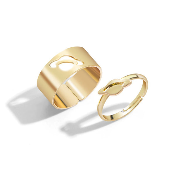 Alloy Butterfly Punk Style Couple Ring Set With Geometric Pattern And Electroplating Treatment