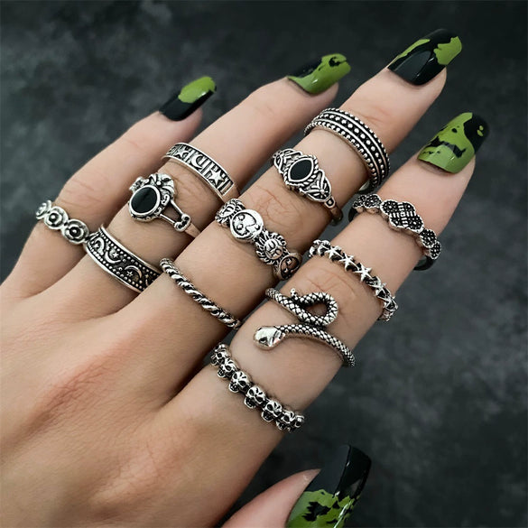 Alloy Butterfly Punk Style Couple Ring Set With Geometric Pattern And Electroplating Treatment