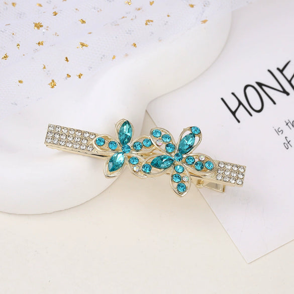 Alloy Butterfly Rhinestone Duckbill Side Clip Hairpin For Women Set With Diamonds