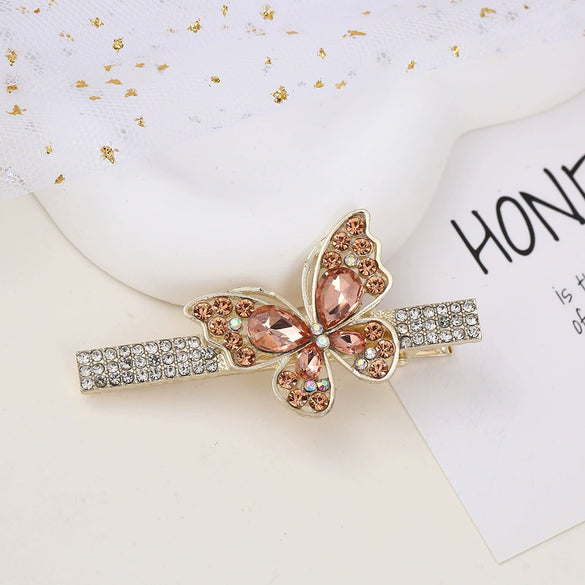 Alloy Butterfly Rhinestone Duckbill Side Clip Hairpin For Women Set With Diamonds