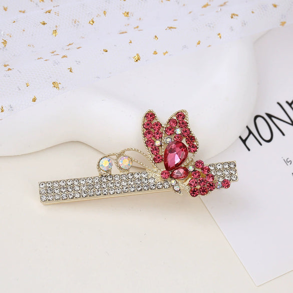 Alloy Butterfly Rhinestone Duckbill Side Clip Hairpin For Women Set With Diamonds