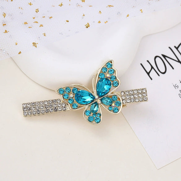 Alloy Butterfly Rhinestone Duckbill Side Clip Hairpin For Women Set With Diamonds