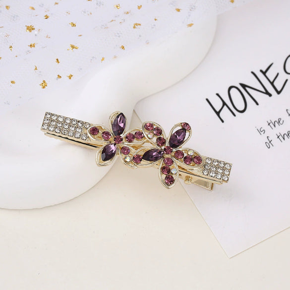 Alloy Butterfly Rhinestone Duckbill Side Clip Hairpin For Women Set With Diamonds