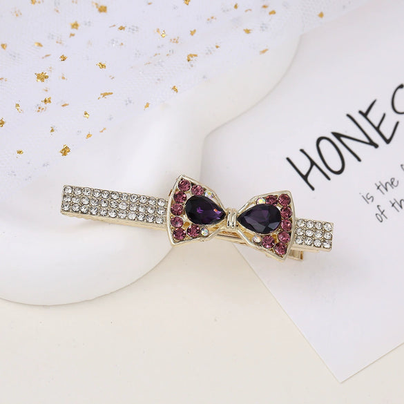 Alloy Butterfly Rhinestone Duckbill Side Clip Hairpin For Women Set With Diamonds