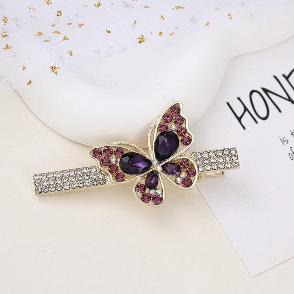 Alloy Butterfly Rhinestone Duckbill Side Clip Hairpin For Women Set With Diamonds