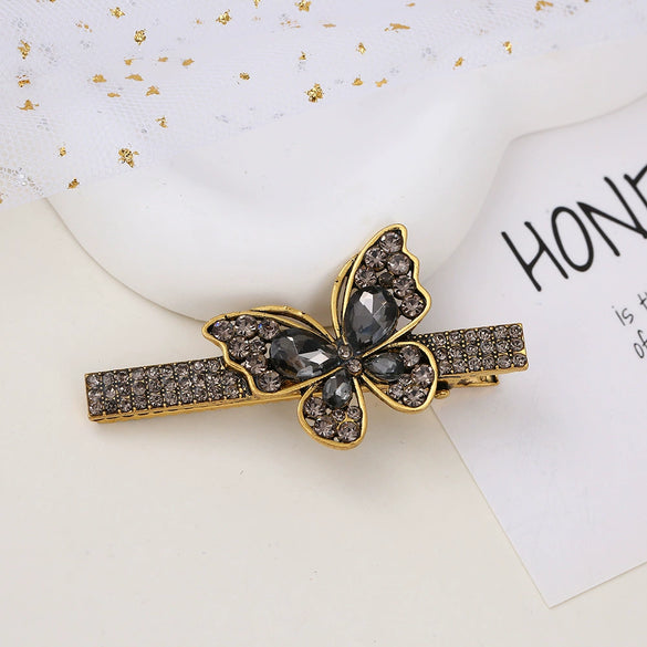 Alloy Butterfly Rhinestone Duckbill Side Clip Hairpin For Women Set With Diamonds