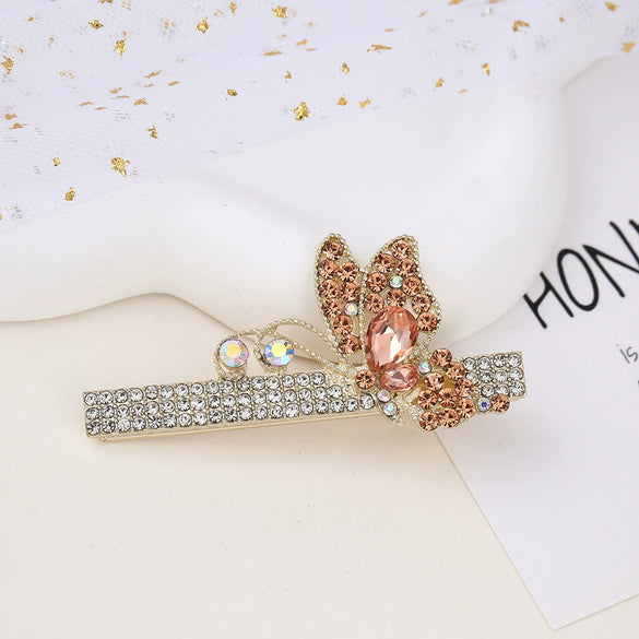 Alloy Butterfly Rhinestone Duckbill Side Clip Hairpin For Women Set With Diamonds