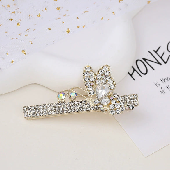 Alloy Butterfly Rhinestone Duckbill Side Clip Hairpin For Women Set With Diamonds