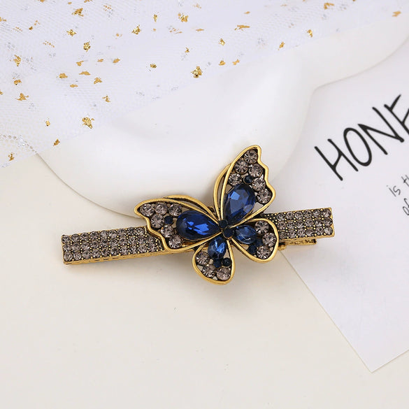 Alloy Butterfly Rhinestone Duckbill Side Clip Hairpin For Women Set With Diamonds