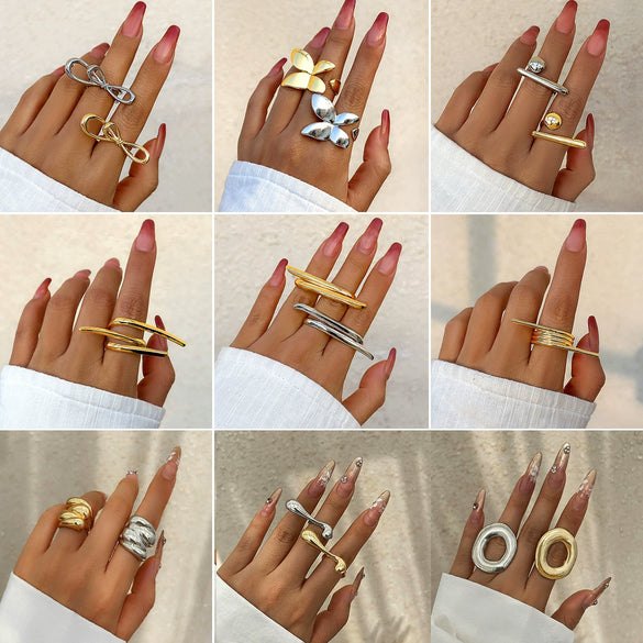 Alloy Butterfly Ring For Women With Bow And Geometric Pattern And Electroplating Treatment