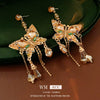 Alloy Butterfly Tassel Earrings Set With Diamonds Geometric Animal Zodiac Retro Sophisticated For Women