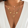 Alloy Butterfly Tassel Pendant Stacked Suit Necklace With Cross Chain And Electroplating Animal Zodiac Design
