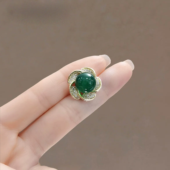 Alloy Camellia Flower Electroplating Retro Women's Brooch For Cheongsam Collar Accessories