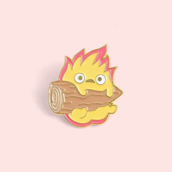 Alloy Cartoon Character Flame Holding Wood Shape Brooch With Baking Paint