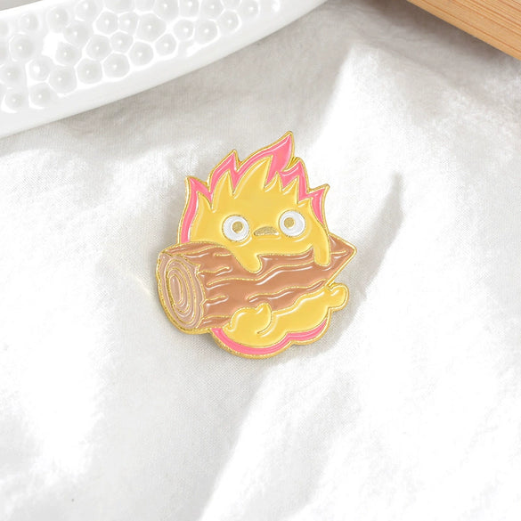 Alloy Cartoon Character Flame Holding Wood Shape Brooch With Baking Paint
