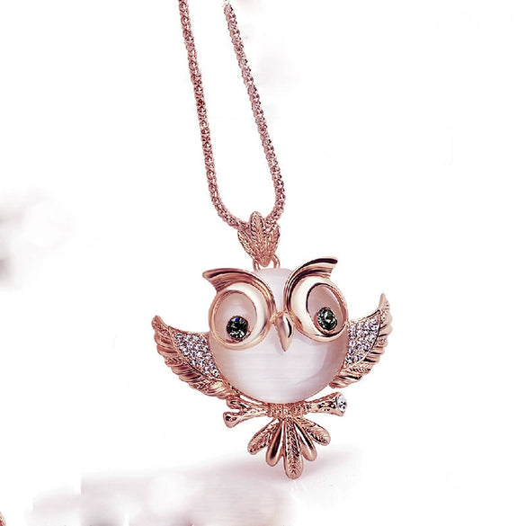 Alloy Cartoon Characters Owl Bird Long Necklace For Women