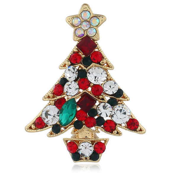 Alloy Cartoon Christmas Tree Brooch For Women With Diamond Design