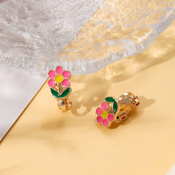 Alloy Cartoon Cute Dripping Oil Animal Flower Women's Ear Clips