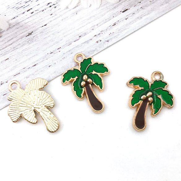 Alloy Cartoon Red Wine Bottle Coconut Tree Dripping Oil Pendant Jewelry Accessories