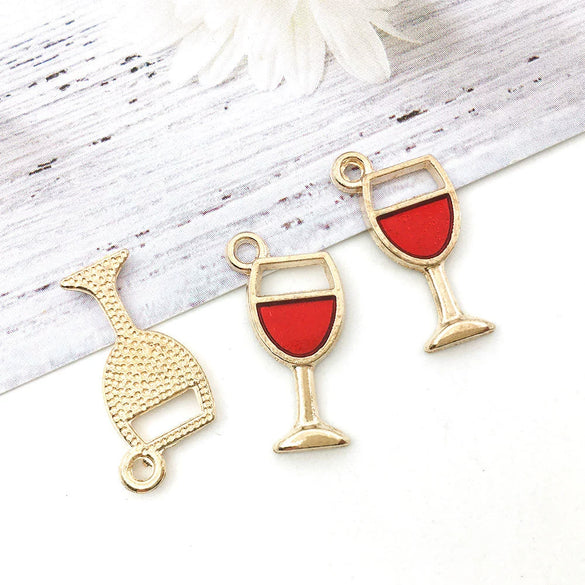 Alloy Cartoon Red Wine Bottle Coconut Tree Dripping Oil Pendant Jewelry Accessories