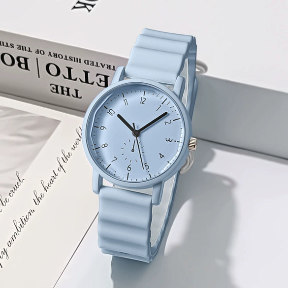 Alloy Case And Silicone Strap Round Student Quartz Watch With Wavy Design Leisure Style