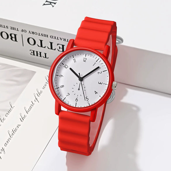 Alloy Case And Silicone Strap Round Student Quartz Watch With Wavy Design Leisure Style
