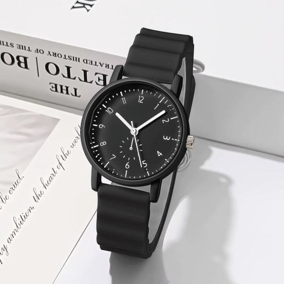 Alloy Case And Silicone Strap Round Student Quartz Watch With Wavy Design Leisure Style