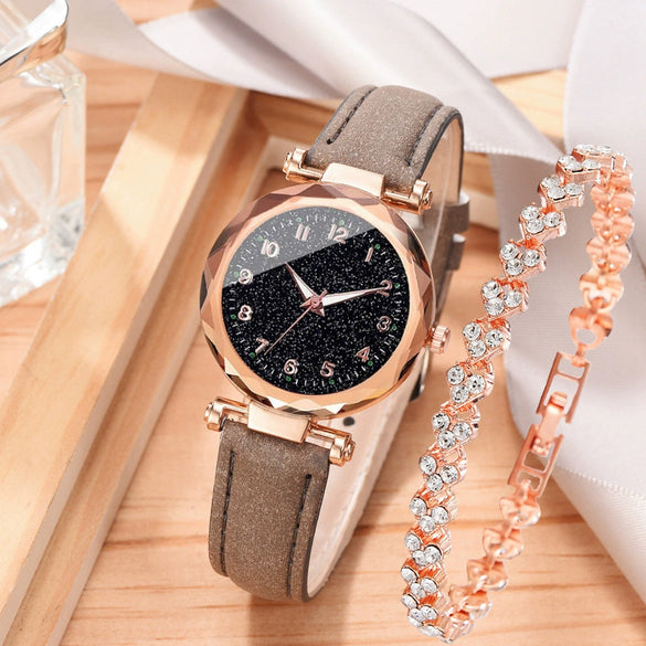 Alloy Case Casual Women's Round Dial Quartz Belt Watch With Imitation Leather Strap