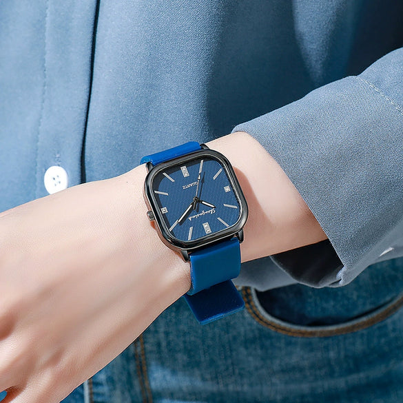 Alloy Case Silicone Strap Square Antique Electronic Quartz Unisex Watch