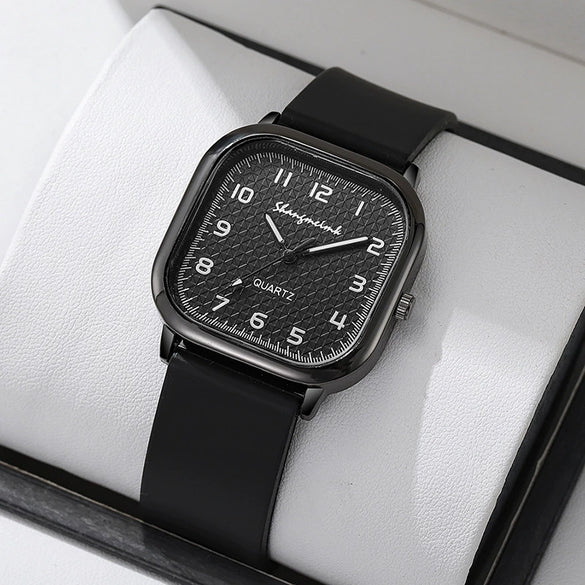 Alloy Case Silicone Strap Square Antique Ladies Quartz Watch