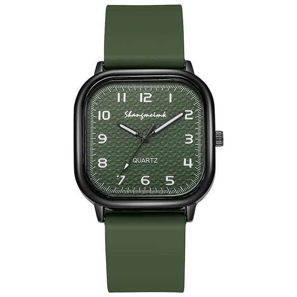 Alloy Case Silicone Strap Square Antique Ladies Quartz Watch