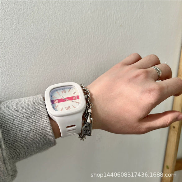Alloy Case Sports Square Watch For Male And Female Students Klein Blue Waterproof