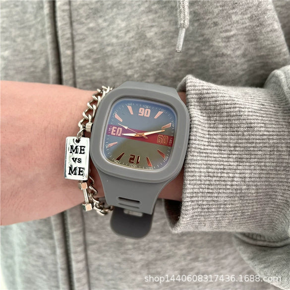 Alloy Case Sports Square Watch For Male And Female Students Klein Blue Waterproof