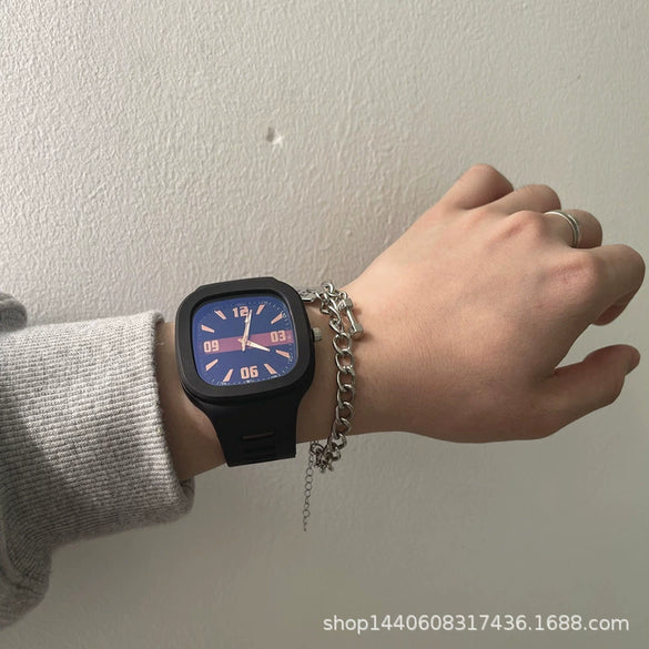 Alloy Case Sports Square Watch For Male And Female Students Klein Blue Waterproof