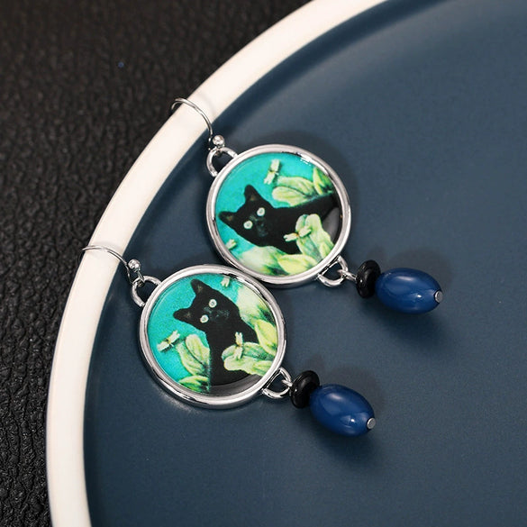 Alloy Cat Ear Geometric Retro Animal Dangle Earrings For Women