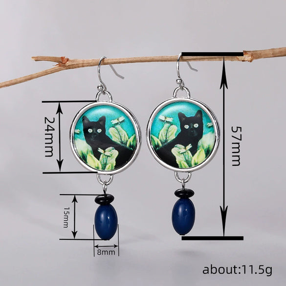 Alloy Cat Ear Geometric Retro Animal Dangle Earrings For Women