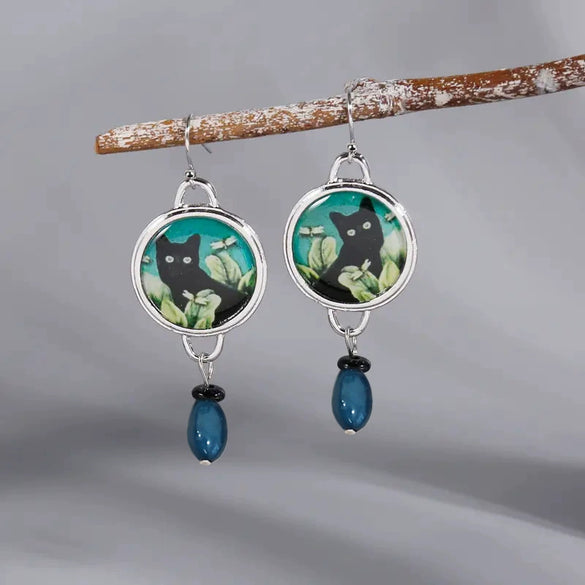 Alloy Cat Ear Geometric Retro Animal Dangle Earrings For Women