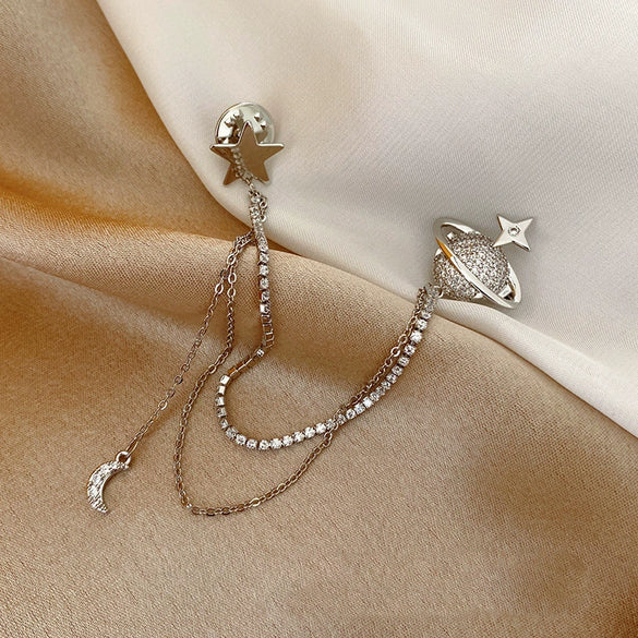 Alloy Chain Tassel Planet Brooch For Women With Electroplating Treatment