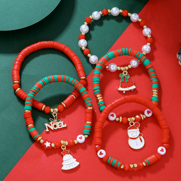 Alloy Christmas Bracelet Set With Little Snowman Santa Claus Pendant Electroplated Unisex Festive Animal Zodiac Style