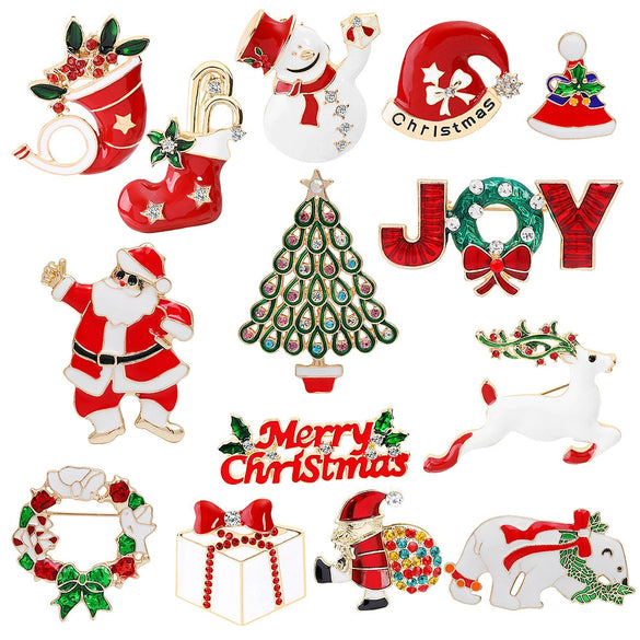 Alloy Christmas Brooch With Cartoon Christmas Tree Old Man And Snowman Designs Dripping Oil Finish Merry Christmas Pin For Women And Men