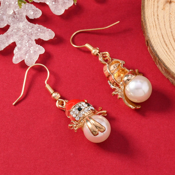 Alloy Christmas Cute Little Snowman Earrings For Women With Diamond Design