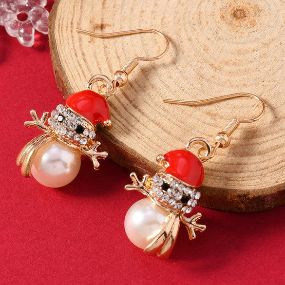 Alloy Christmas Cute Little Snowman Earrings For Women With Diamond Design