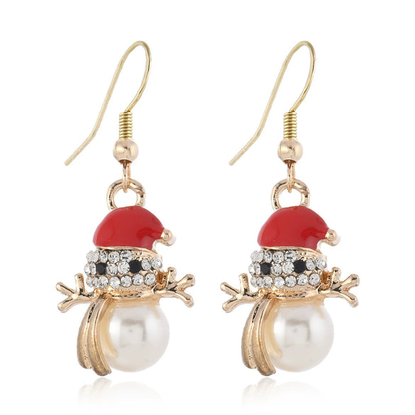 Alloy Christmas Cute Little Snowman Earrings For Women With Diamond Design