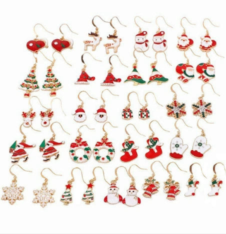 Alloy Christmas Earrings Set With Bell Snowflake Christmas Hat Christmas Tree And Cartoon Characters Dripping Oil Design