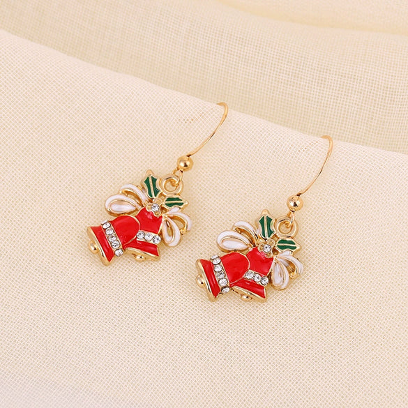 Alloy Christmas Earrings Set With Bell Snowflake Christmas Hat Christmas Tree And Cartoon Characters Dripping Oil Design