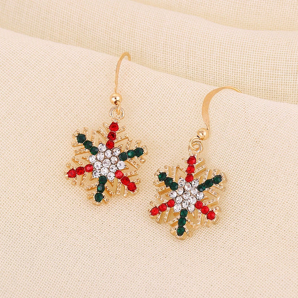 Alloy Christmas Earrings Set With Bell Snowflake Christmas Hat Christmas Tree And Cartoon Characters Dripping Oil Design