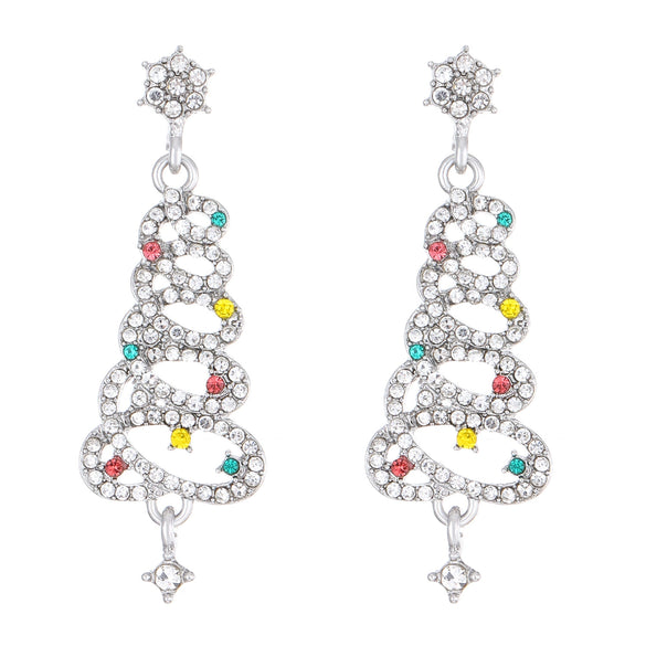 Alloy Christmas Earrings With Colorful Tassel And Christmas Tree Design Geometric Pattern Diamond Inlay For Women