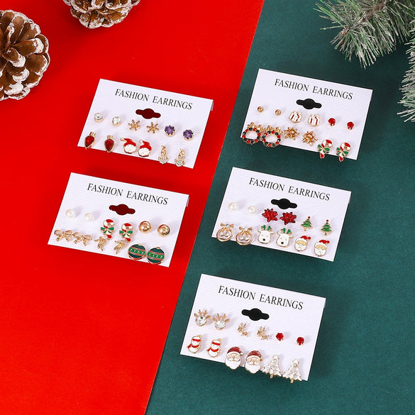 Alloy Christmas Earrings With Oil Snowflake Christmas Tree Elk Patterns For Women Electroplated