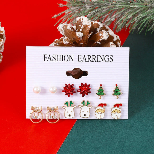 Alloy Christmas Earrings With Oil Snowflake Christmas Tree Elk Patterns For Women Electroplated