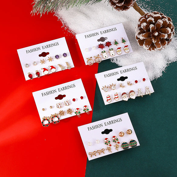Alloy Christmas Earrings With Oil Snowflake Christmas Tree Elk Patterns For Women Electroplated